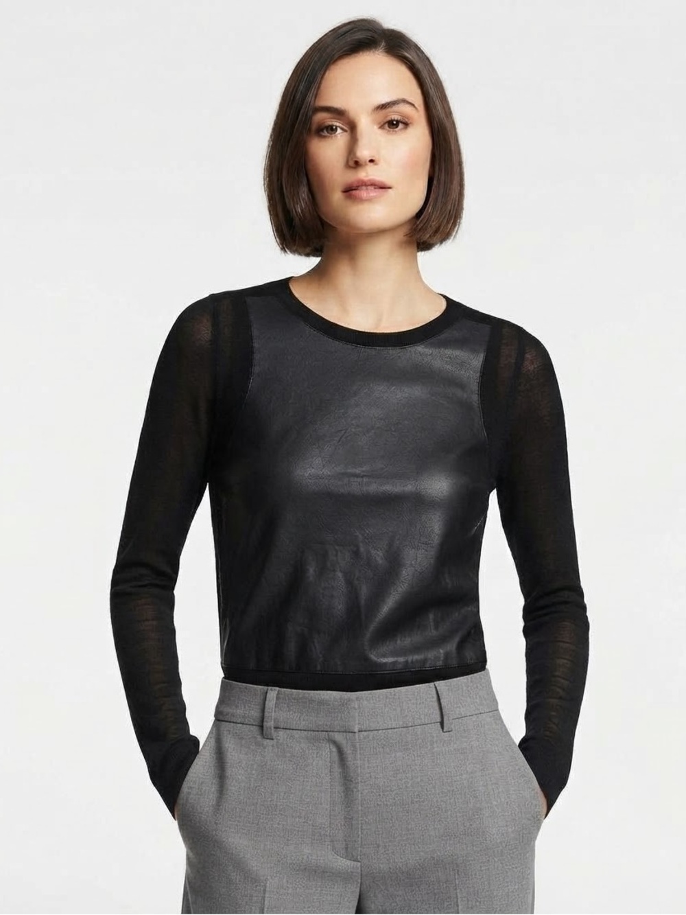 Elizabeth and James Leather Crewneck Top Minimalist Quiet Luxury Whimsigoth